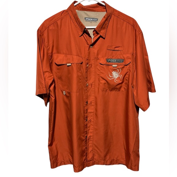 SPIDERWIRE (L) ORANGE FISHING BUTTON DOWN QUICK DRY SHIRT PRE-OWNED - Picture 1 of 9